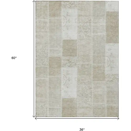 Taupe Beige And Tan Patchwork Washable Indoor Outdoor Area Rug Photo 7