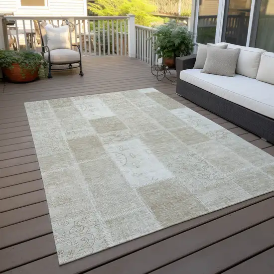 Taupe Beige And Tan Patchwork Washable Indoor Outdoor Area Rug Photo 7