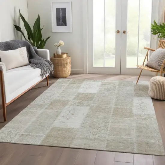 Taupe Beige And Tan Patchwork Washable Indoor Outdoor Area Rug Photo 8