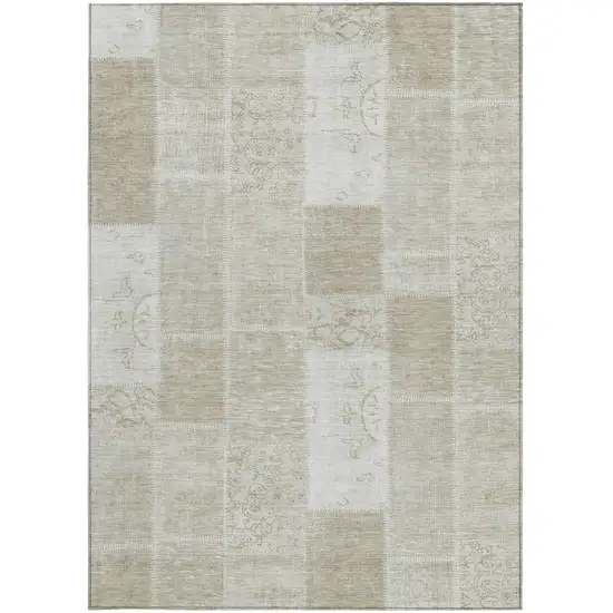 Taupe Beige And Tan Patchwork Washable Indoor Outdoor Area Rug Photo 5