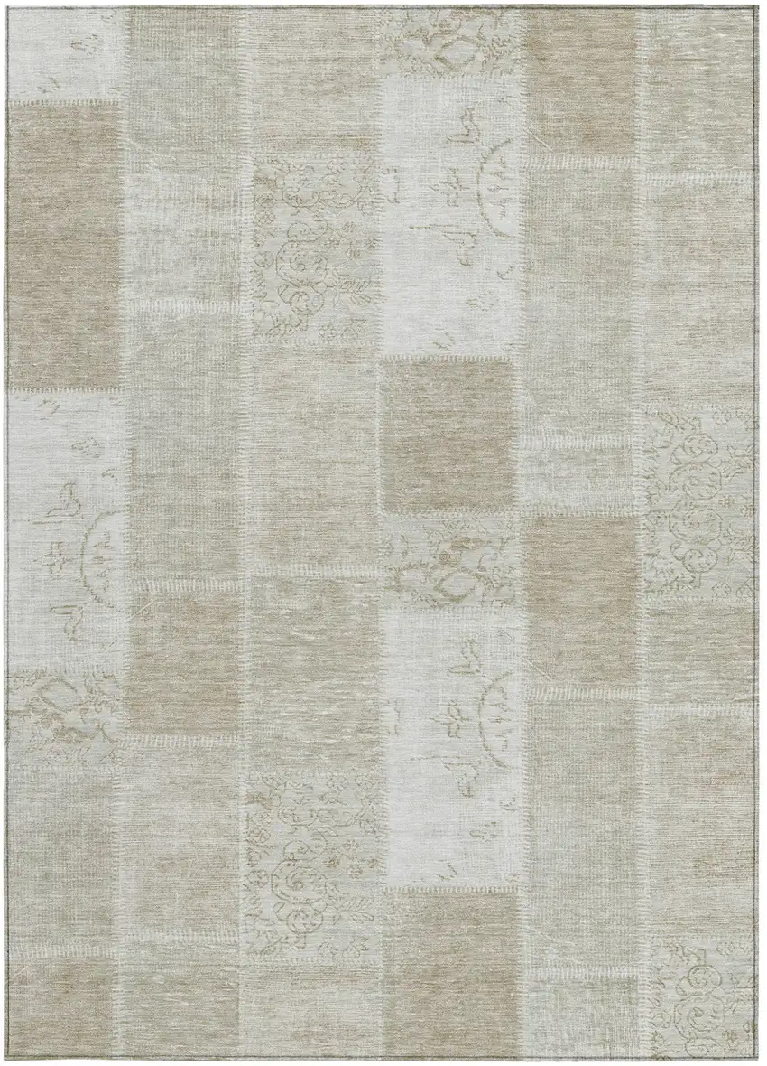 Taupe Beige And Tan Patchwork Washable Indoor Outdoor Area Rug Photo 5