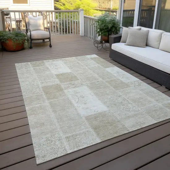 Taupe Beige And Tan Patchwork Washable Indoor Outdoor Area Rug Photo 7