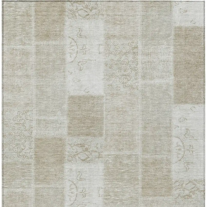 Taupe Beige And Tan Patchwork Washable Indoor Outdoor Area Rug Photo 4