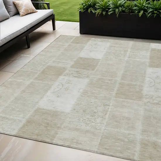 Taupe Beige And Tan Patchwork Washable Indoor Outdoor Area Rug Photo 1