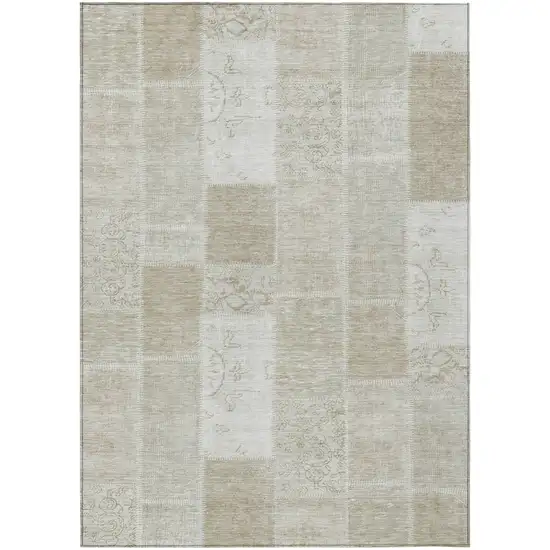Taupe Beige And Tan Patchwork Washable Indoor Outdoor Area Rug Photo 1