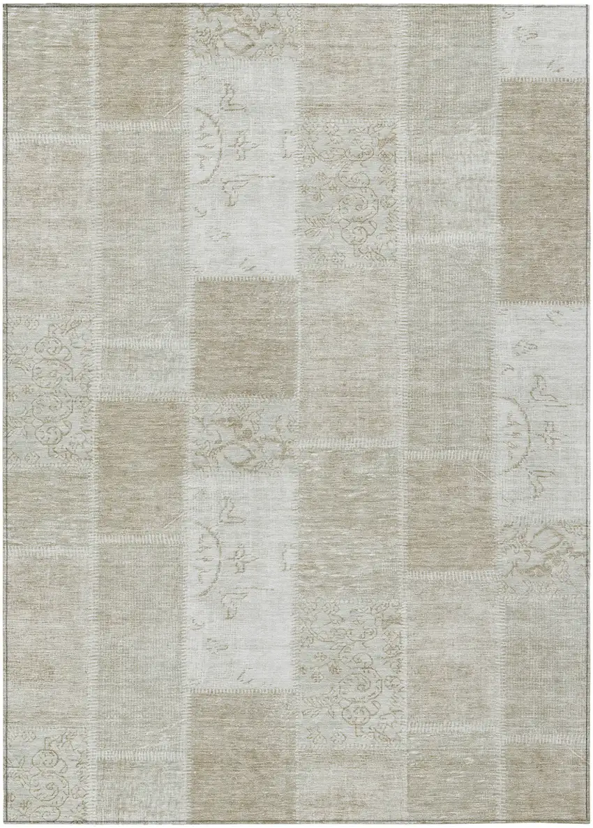 Taupe Beige And Tan Patchwork Washable Indoor Outdoor Area Rug Photo 1