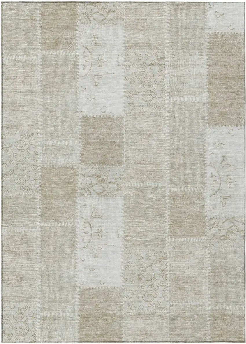 Taupe Beige And Tan Patchwork Washable Indoor Outdoor Area Rug Photo 1