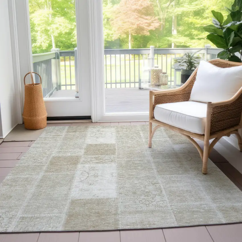 Taupe Beige And Tan Patchwork Washable Indoor Outdoor Area Rug Photo 9
