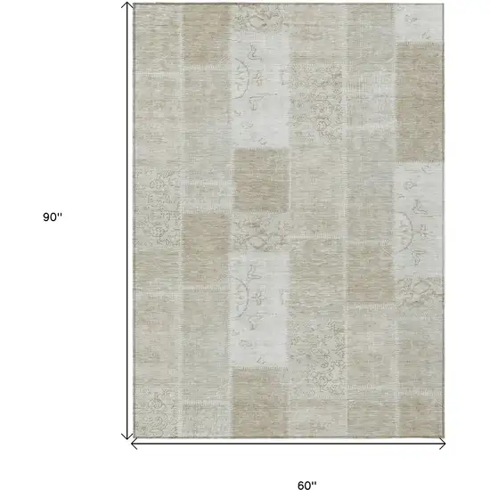 Taupe Beige And Tan Patchwork Washable Indoor Outdoor Area Rug Photo 3