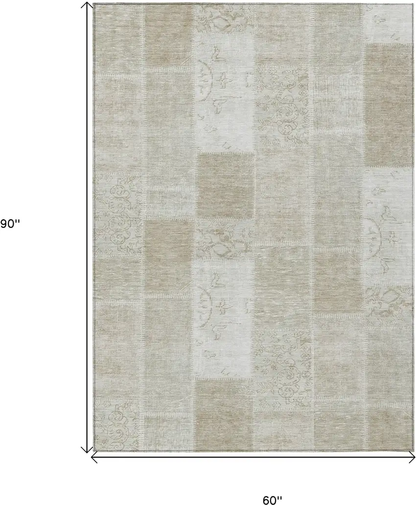 Taupe Beige And Tan Patchwork Washable Indoor Outdoor Area Rug Photo 3