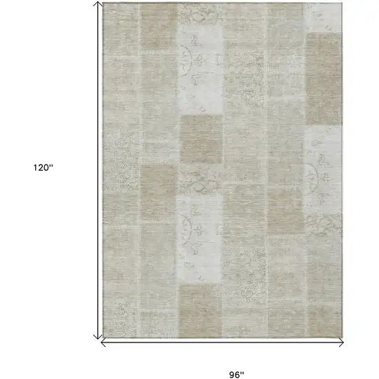 Taupe Beige And Tan Patchwork Washable Indoor Outdoor Area Rug Photo 3