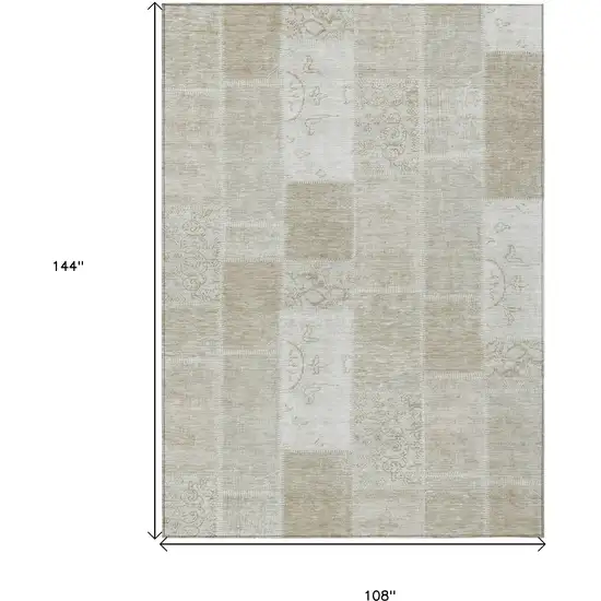 Taupe Beige And Tan Patchwork Washable Indoor Outdoor Area Rug Photo 9
