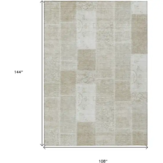 Taupe Beige And Tan Patchwork Washable Indoor Outdoor Area Rug Photo 9