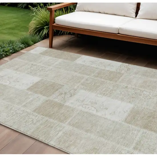 Taupe Beige And Tan Patchwork Washable Indoor Outdoor Area Rug Photo 1