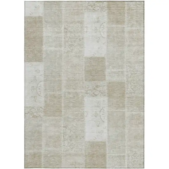 Taupe Beige And Tan Patchwork Washable Indoor Outdoor Area Rug Photo 5