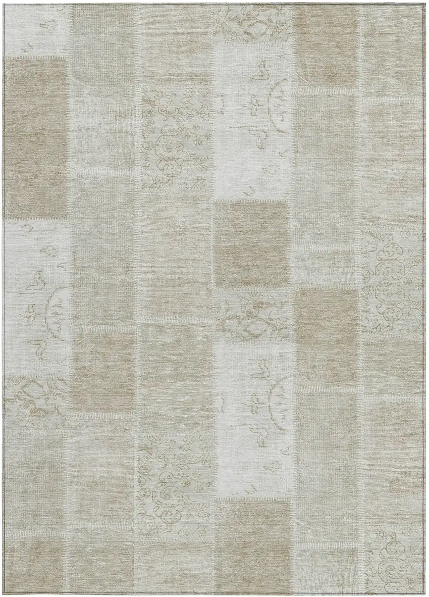 Taupe Beige And Tan Patchwork Washable Indoor Outdoor Area Rug Photo 5