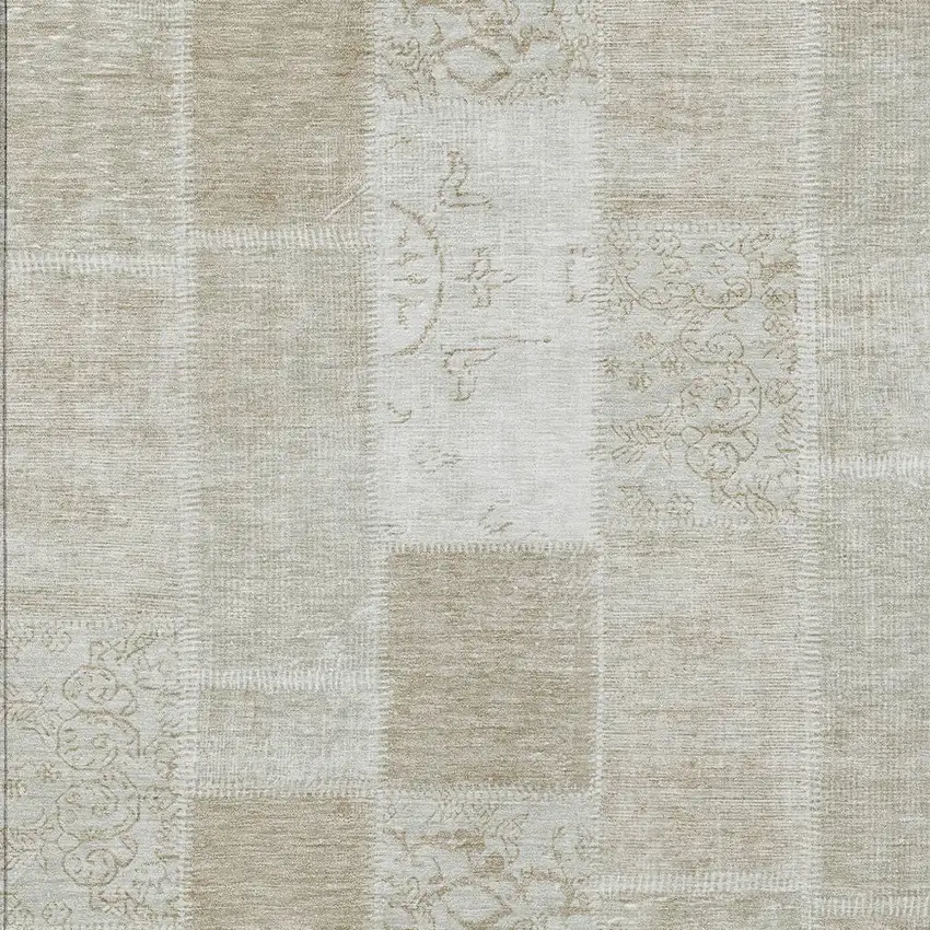 Taupe Beige And Tan Patchwork Washable Indoor Outdoor Area Rug Photo 4