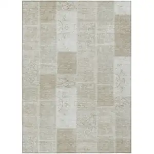Photo of Taupe Beige And Tan Patchwork Washable Indoor Outdoor Area Rug