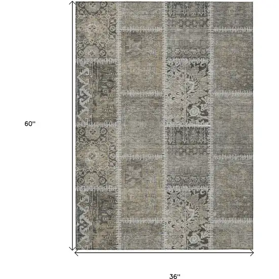 Taupe Beige And Tan Patchwork Washable Indoor Outdoor Area Rug Photo 7