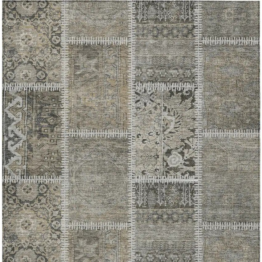 Taupe Beige And Tan Patchwork Washable Indoor Outdoor Area Rug Photo 5