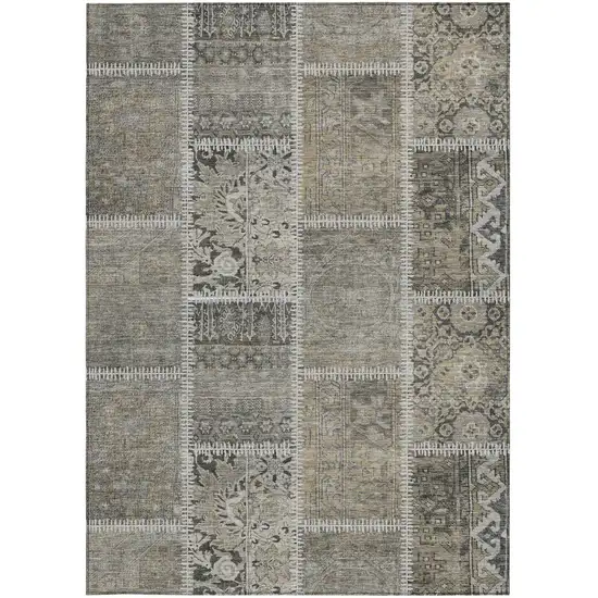 Taupe Beige And Tan Patchwork Washable Indoor Outdoor Area Rug Photo 3