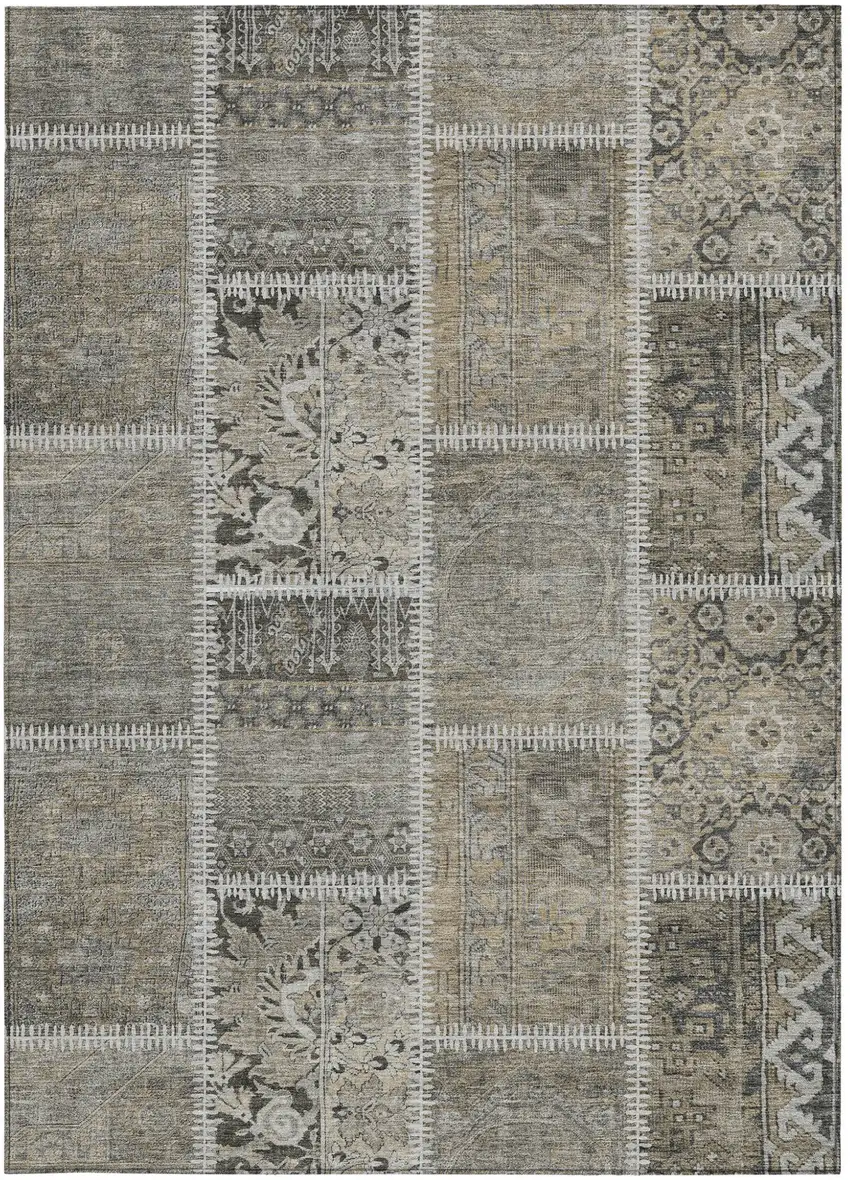 Taupe Beige And Tan Patchwork Washable Indoor Outdoor Area Rug Photo 3