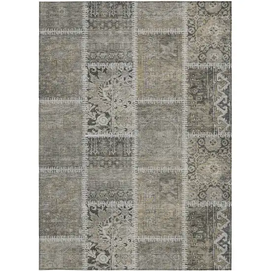 Taupe Beige And Tan Patchwork Washable Indoor Outdoor Area Rug Photo 3
