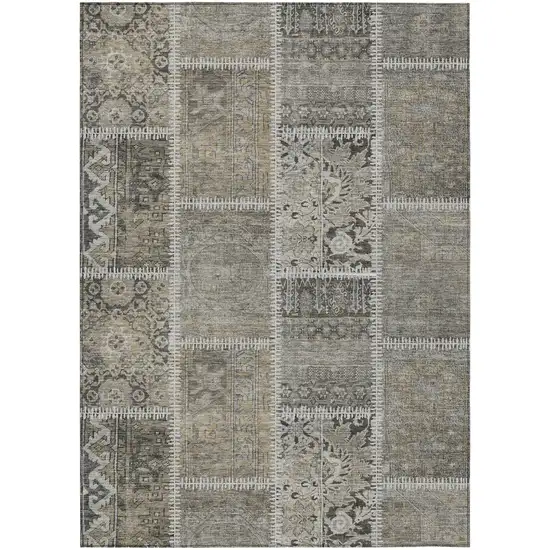 Taupe Beige And Tan Patchwork Washable Indoor Outdoor Area Rug Photo 1