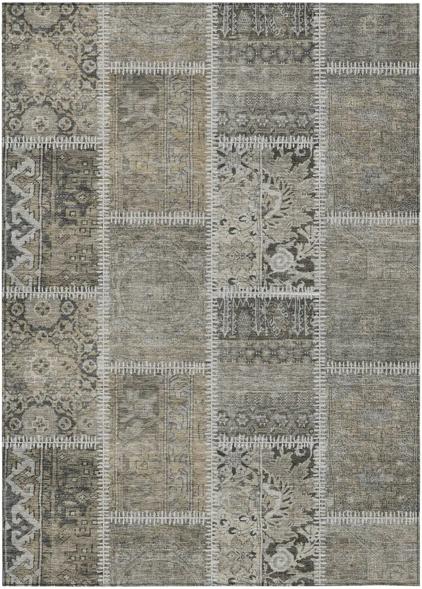 Taupe Beige And Tan Patchwork Washable Indoor Outdoor Area Rug Photo 1