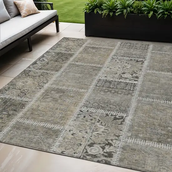 Taupe Beige And Tan Patchwork Washable Indoor Outdoor Area Rug Photo 1