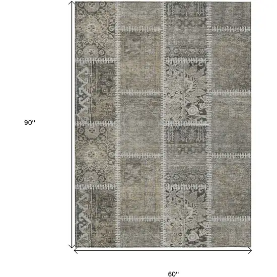 Taupe Beige And Tan Patchwork Washable Indoor Outdoor Area Rug Photo 5