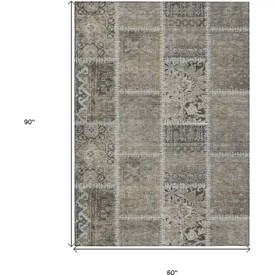 Taupe Beige And Tan Patchwork Washable Indoor Outdoor Area Rug Photo 5