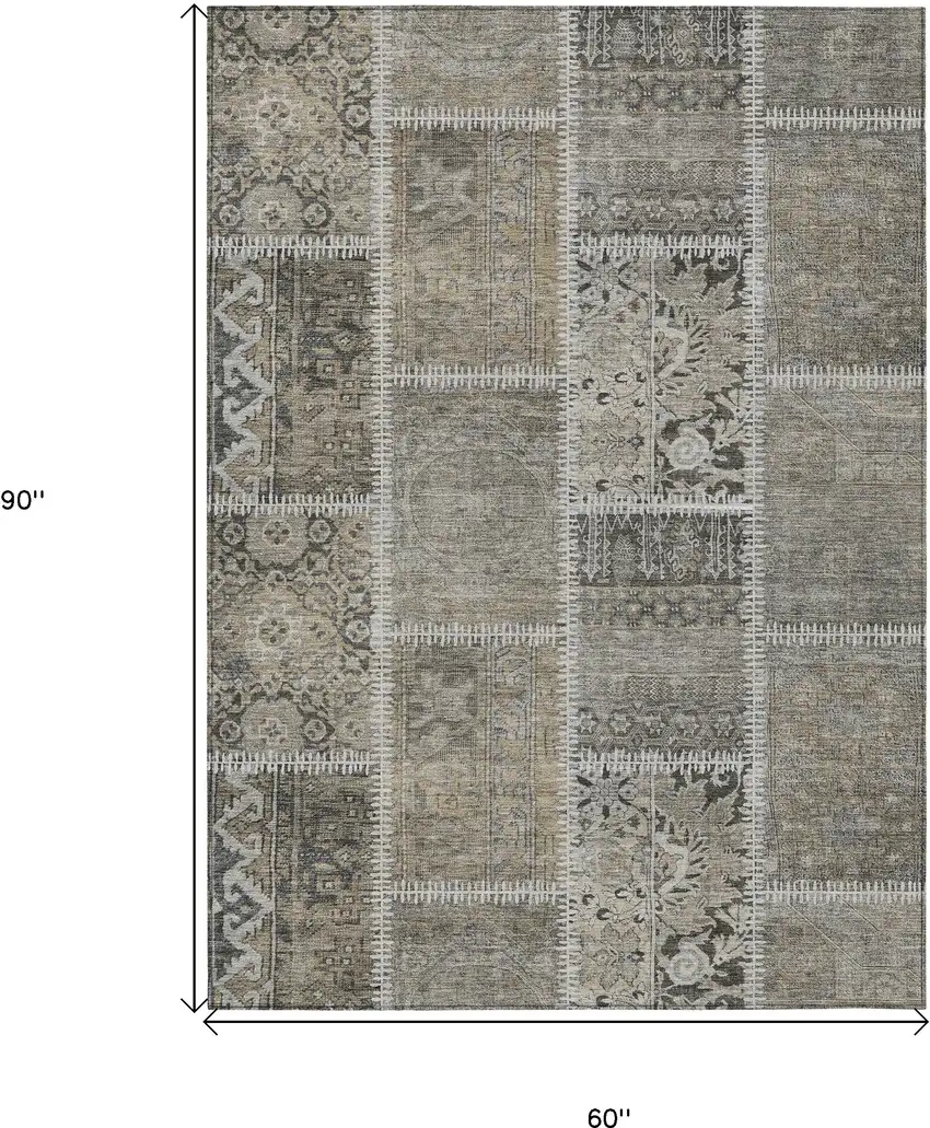 Taupe Beige And Tan Patchwork Washable Indoor Outdoor Area Rug Photo 5