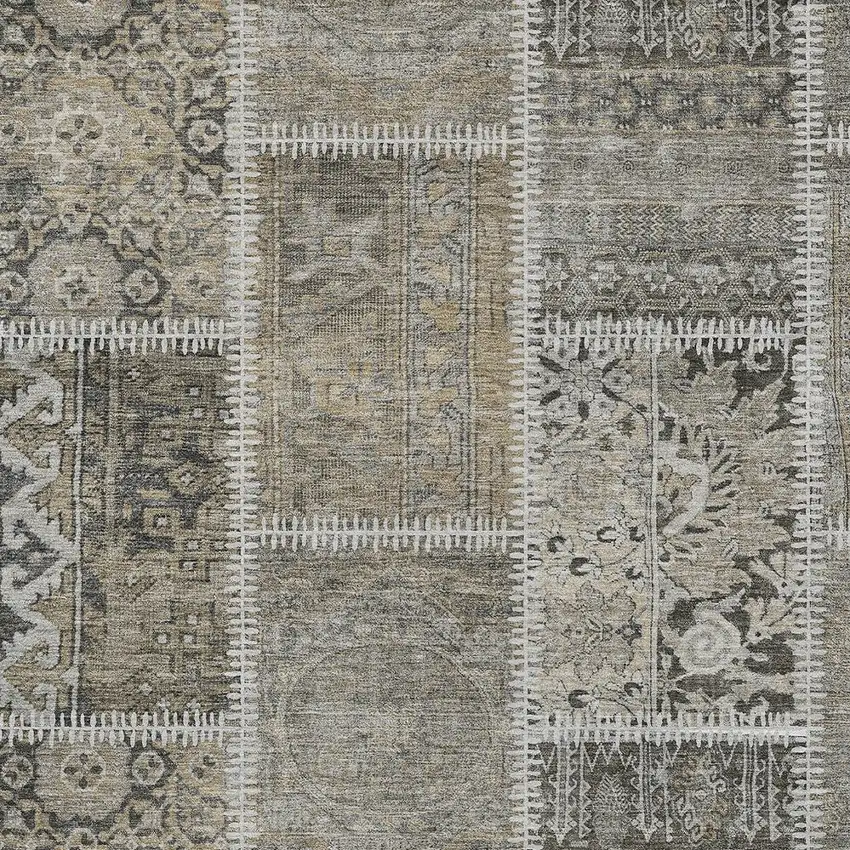 Taupe Beige And Tan Patchwork Washable Indoor Outdoor Area Rug Photo 3