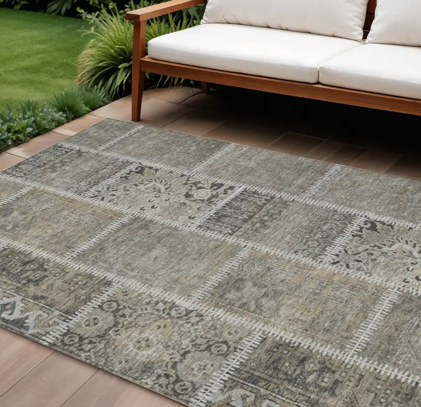 Taupe Beige And Tan Patchwork Washable Indoor Outdoor Area Rug Photo 1