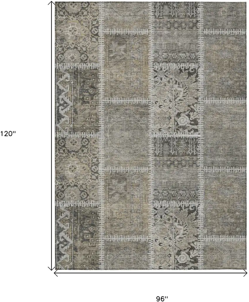 Taupe Beige And Tan Patchwork Washable Indoor Outdoor Area Rug Photo 6