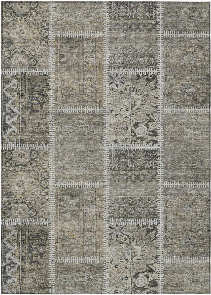 Taupe Beige And Tan Patchwork Washable Indoor Outdoor Area Rug Photo 1
