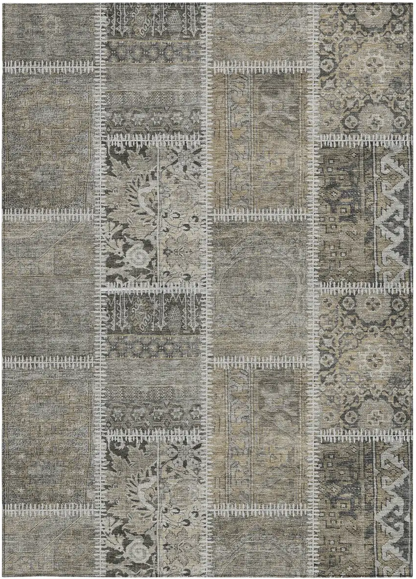 Taupe Beige And Tan Patchwork Washable Indoor Outdoor Area Rug Photo 4
