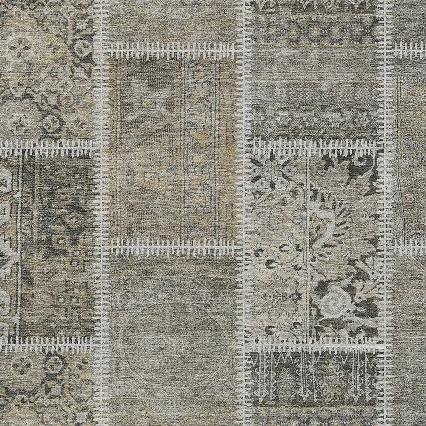 Taupe Beige And Tan Patchwork Washable Indoor Outdoor Area Rug Photo 3