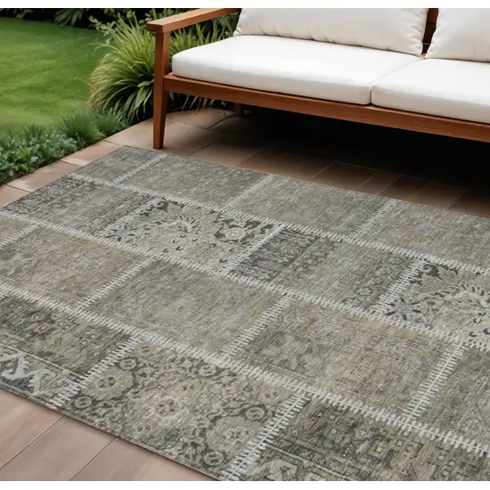Taupe Beige And Tan Patchwork Washable Indoor Outdoor Area Rug Photo 1