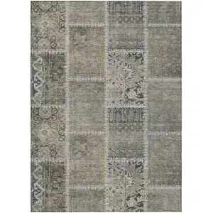 Photo of Taupe Beige And Tan Patchwork Washable Indoor Outdoor Area Rug