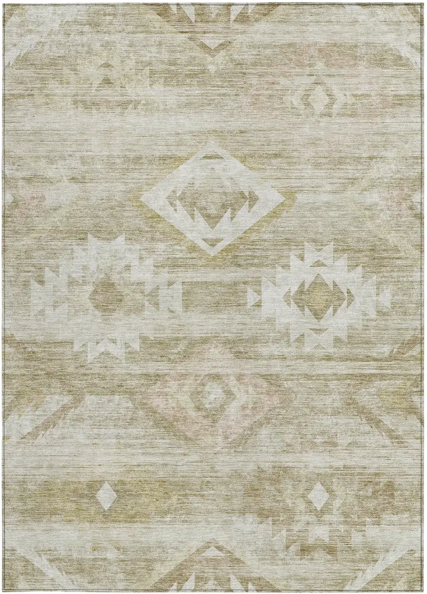 Taupe Beige And Tan Southwestern Washable Indoor Outdoor Area Rug Photo 6