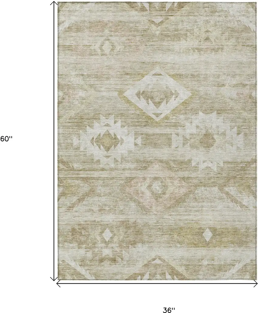 Taupe Beige And Tan Southwestern Washable Indoor Outdoor Area Rug Photo 3