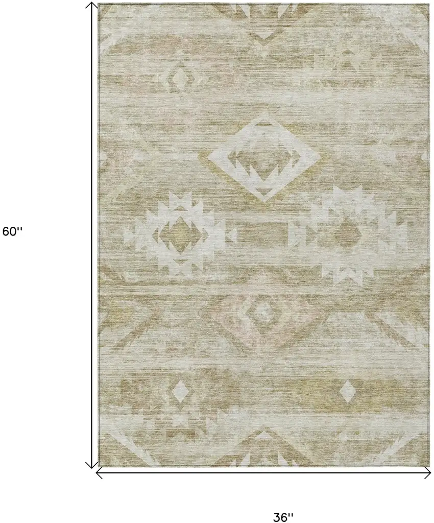 Taupe Beige And Tan Southwestern Washable Indoor Outdoor Area Rug Photo 3