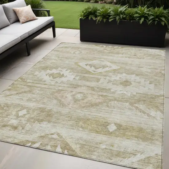 Taupe Beige And Tan Southwestern Washable Indoor Outdoor Area Rug Photo 1