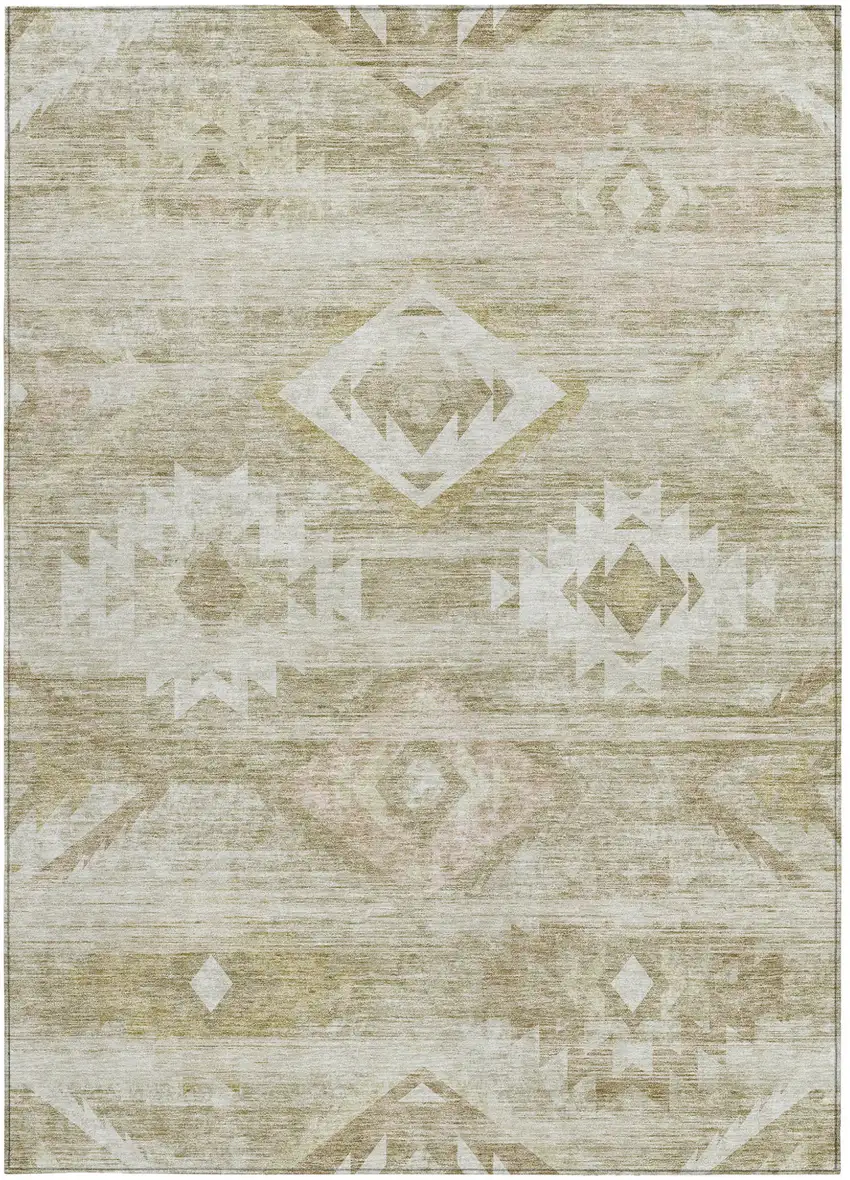 Taupe Beige And Tan Southwestern Washable Indoor Outdoor Area Rug Photo 7