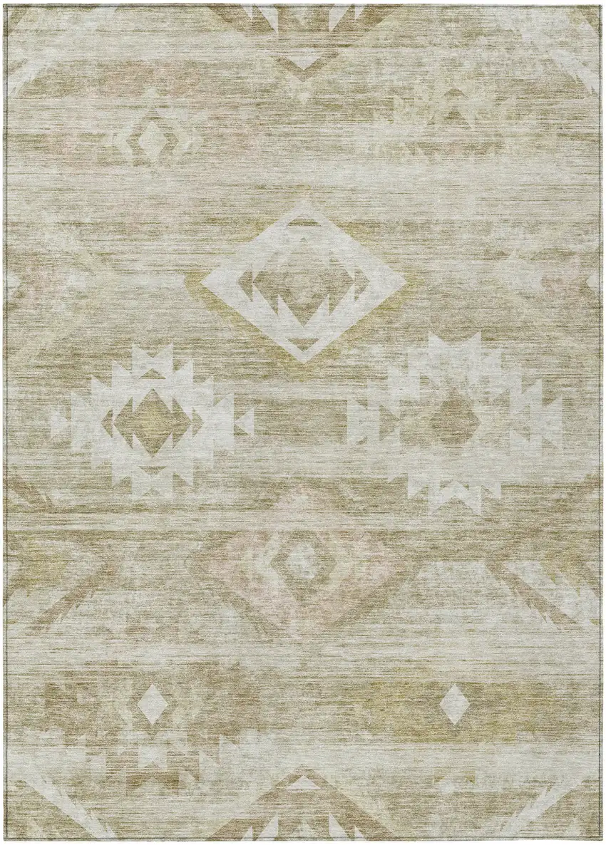 Taupe Beige And Tan Southwestern Washable Indoor Outdoor Area Rug Photo 2
