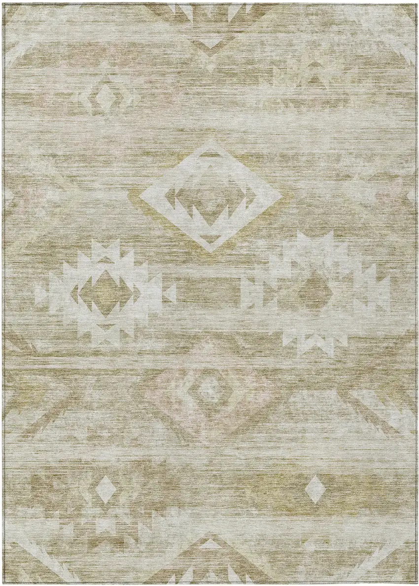 Taupe Beige And Tan Southwestern Washable Indoor Outdoor Area Rug Photo 2