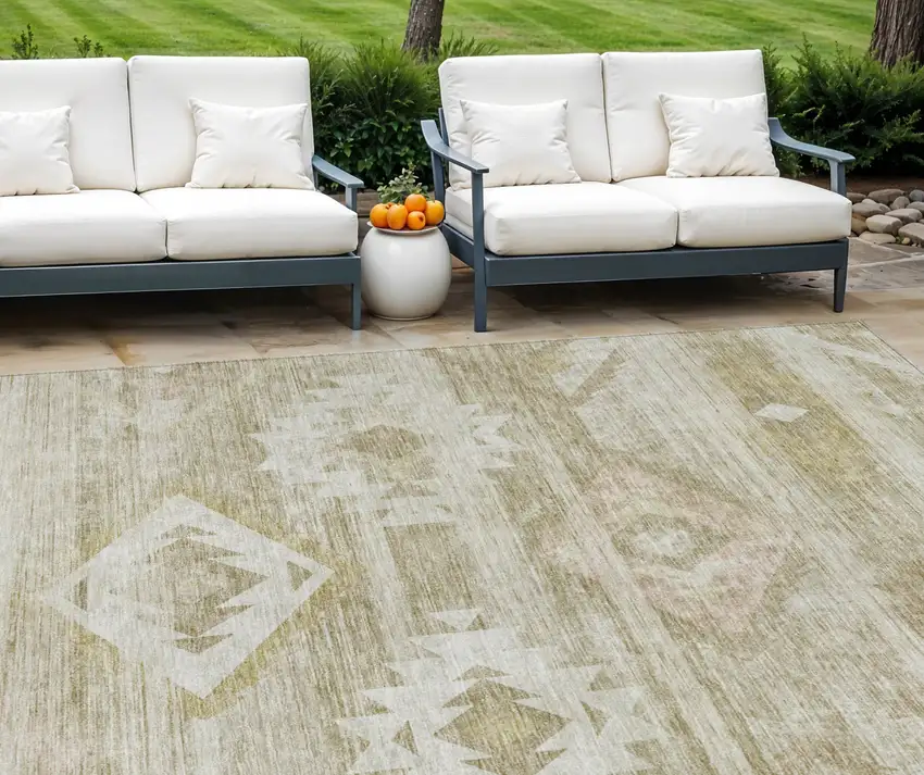 Taupe Beige And Tan Southwestern Washable Indoor Outdoor Area Rug Photo 1