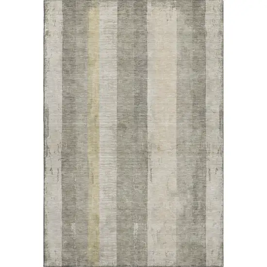 Taupe Beige And Tan Striped Washable Area Rug With UV Protection Photo 3